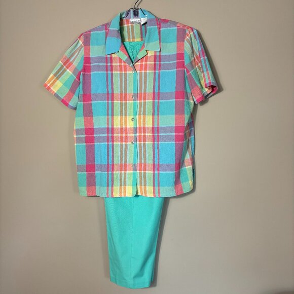Koret Francisca Other - Koret Francisca, Multicolor Plaid Shirt and Teal Pants Set Size L